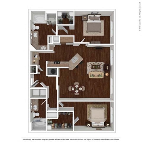 2 bed 2 bath floor plan F at Auxo at Memorial, Houston
